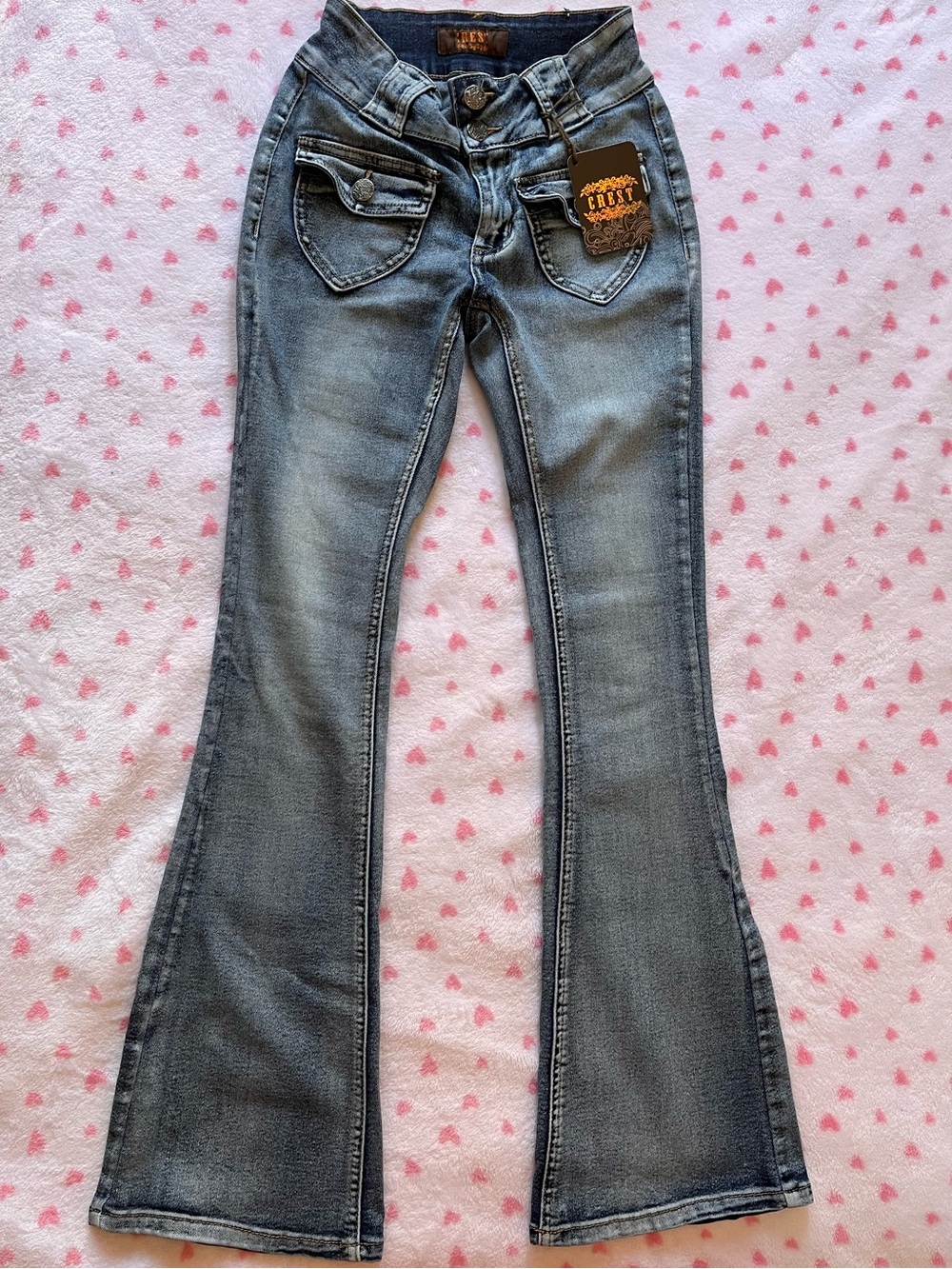 Crest Light Blue Flare Jeans with Distressed Wash